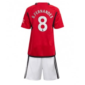 Lacne Dětský Futbalové dres Manchester United Bruno Fernandes #8 2023-24 Krátky Rukáv - Domáci (+ trenírky)
